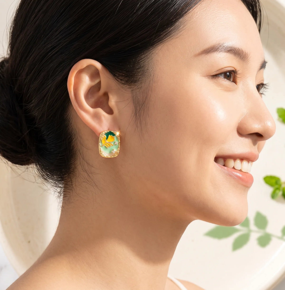Leaf & Flower Enamel Rectangle Earrings For Women - Zariya Official