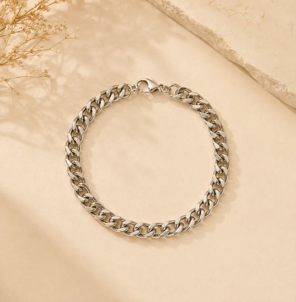 Silver-Toned Curb Chain Bracelet