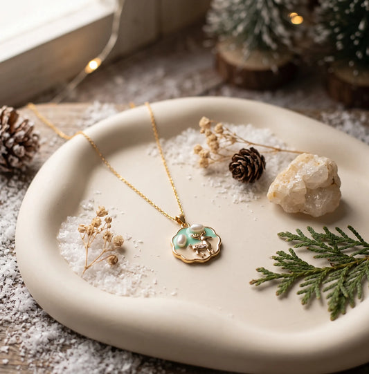 EnamelDeerPearlPendantNecklace