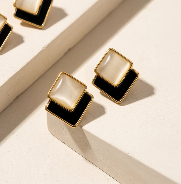 Geometric Square Enamel Earrings For Women - Zariya Official