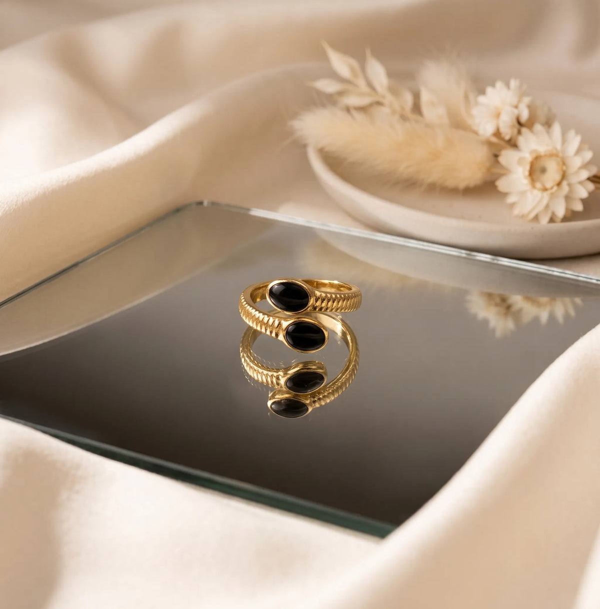 Gold-TonedDoubleStoneAdjustableRing