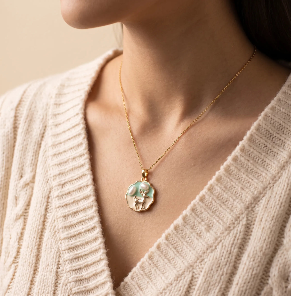 Enamel Deer Pearl Pendant Necklace For Women - Zariya Official