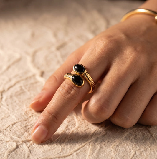 Gold-Toned Double Stone Adjustable Ring For Women - Zariya Official