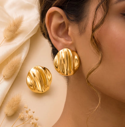 Gold-Toned, Rippled Dome earrings