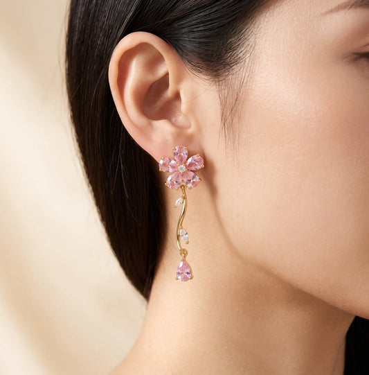 Pink Crystal Floral Dangles Earrings For Women - Zariya Official