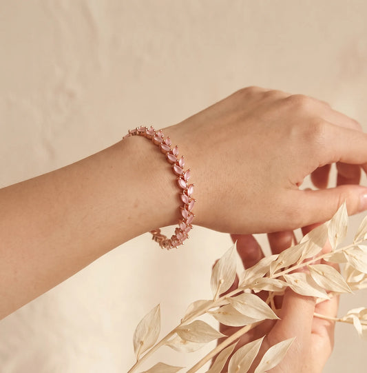 Rose Gold Marquise Leaf Tennis Bracelet For Women - Zariya Official