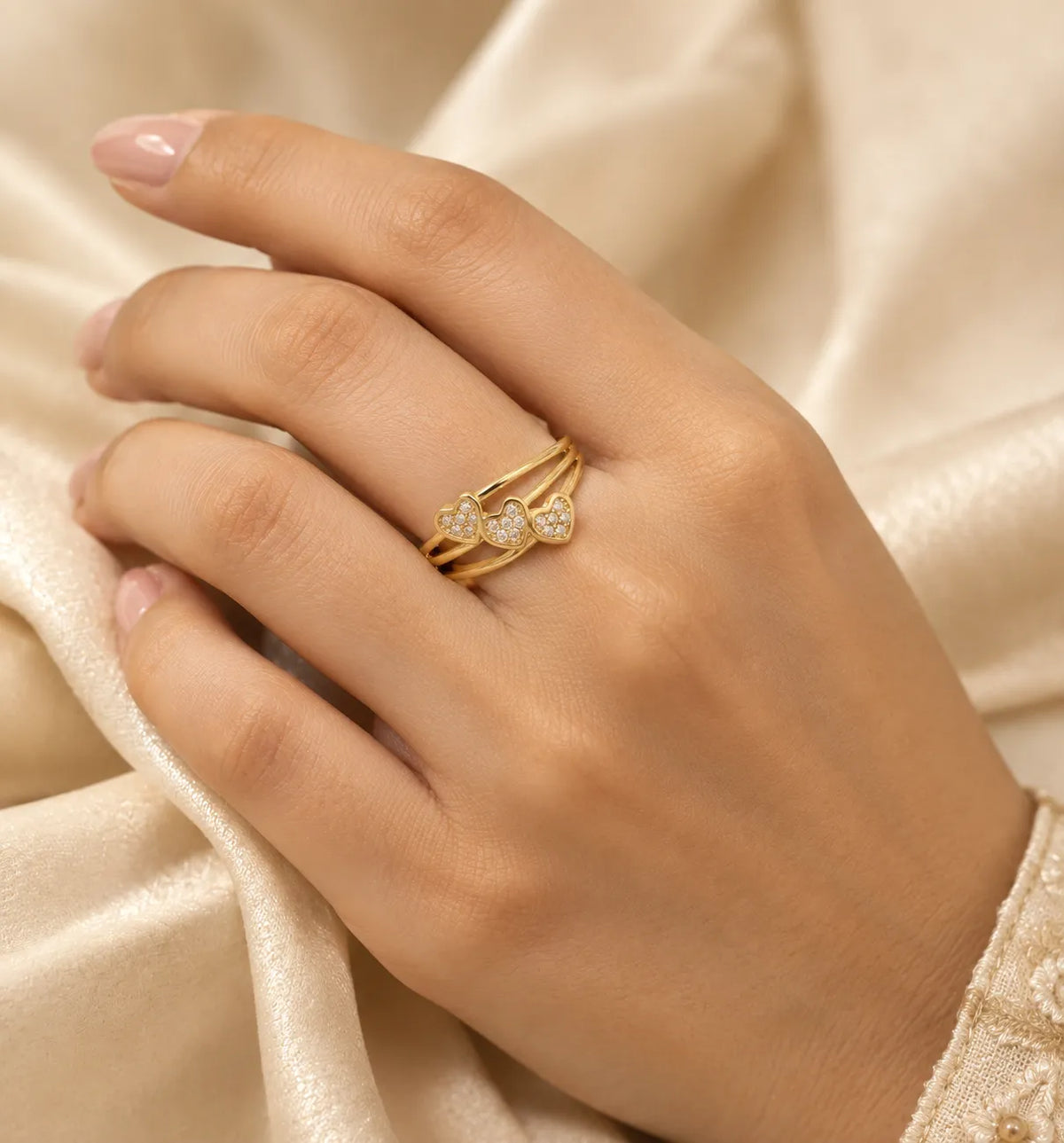 Triple Heart Split Band Ring For Women - Zariya Official