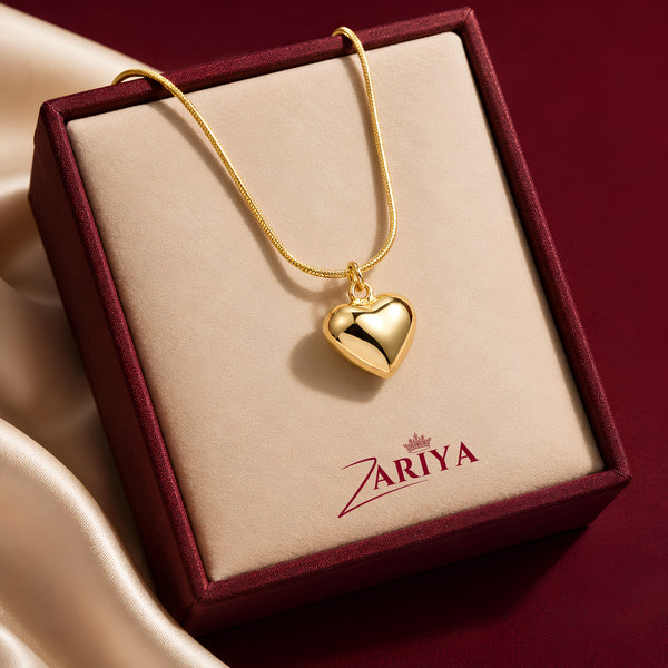 A Gold-Finished Puffy Heart Pendant Necklace