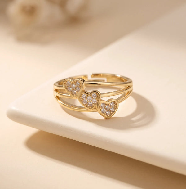 Triple Heart Split Band Ring For Women - Zariya Official