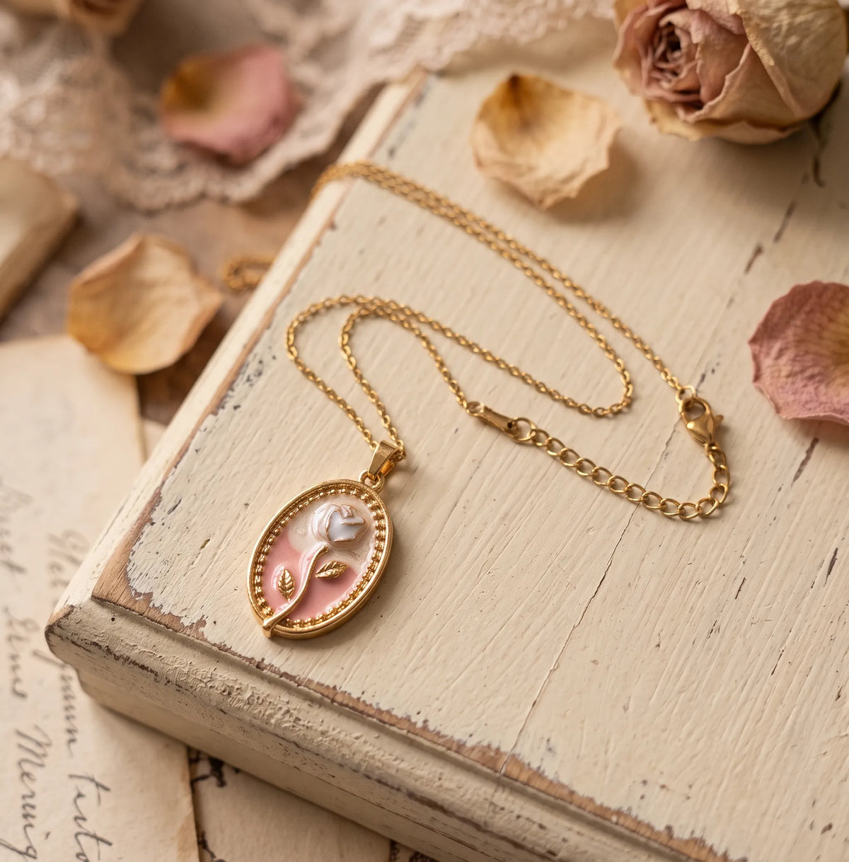 VintageRoseCameoPendantNecklace
