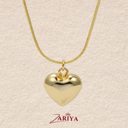 A Gold-Finished Puffy Heart Pendant Necklace
